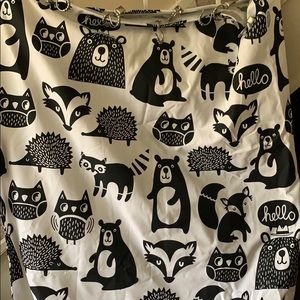 Shower curtain, liner, rings